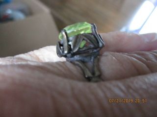 VINTAGE MEXICO HUGE CITRINE LIME GREEN TALL STERLING SILVER RING MID CENTURY 2
