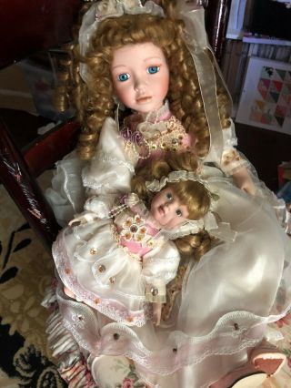 Vintage Victorian Porcelain Doll Holding Baby Doll