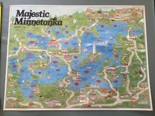 Vintage 1979 Majestic Minnetonka Mn Illustrated Business Advertising Poster Map