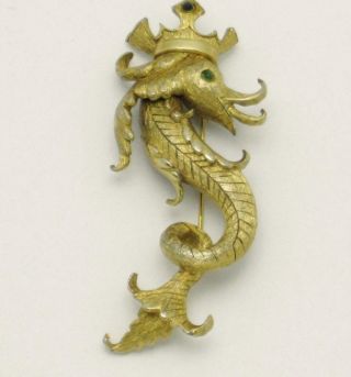 Vintage Rare Hattie Carnegie Sea Serpent Brooch With Crown
