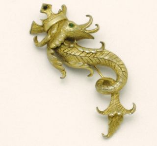 Vintage Rare HATTIE CARNEGIE Sea Serpent Brooch with Crown 5