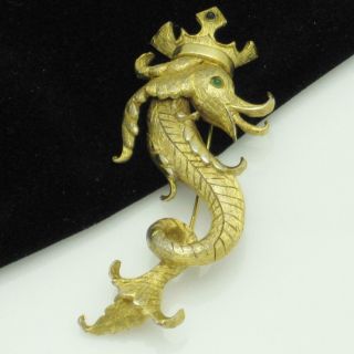 Vintage Rare HATTIE CARNEGIE Sea Serpent Brooch with Crown 6