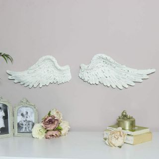 Large Wall Mounted Cream Angel Cherub Wings Decoration Vintage Shabby Chic Art
