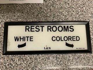Antique Black Americana L&n Railroad Reverse Paint White Colored Restroom Sign