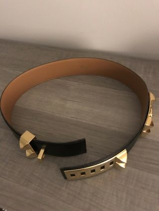 Vtg Authentic HERMES Collier de Chien BELT France Black Leather Gold Plated 70cm 7