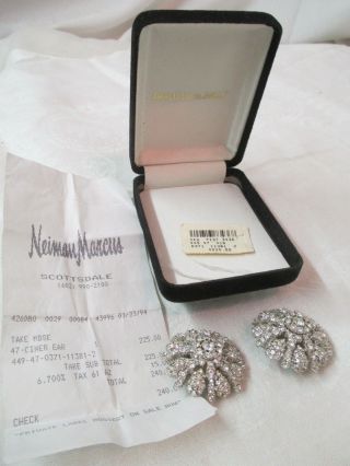 1994 Ciner Clip On Earrings Crystals Rhinestones Receipt Neiman Marcus