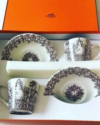 Hermes Porcelain Cup Saucer 2 Set Maisons Enchantees Tableware Ornament Rare