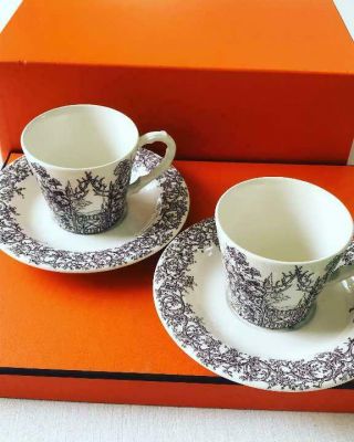 Hermes Porcelain Cup Saucer 2 set Maisons Enchantees Tableware Ornament Rare 2