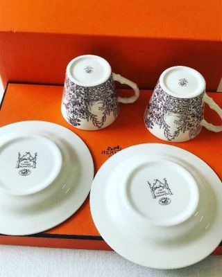Hermes Porcelain Cup Saucer 2 set Maisons Enchantees Tableware Ornament Rare 3