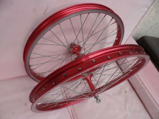 Araya - 7x Wheel Set Pair 20x1.  75 " Shimano Dx Hubs Red,  Vintage Old School Bmx