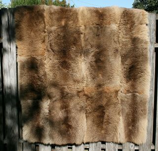 Vintage Hand Stitched Tanned Elk Hide Quilt - Approx 4.  5 X 6 Feet