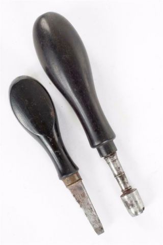 2 X Vintage Ebony Handled Gun Tools A Turnscrew And A Nipple Wrench