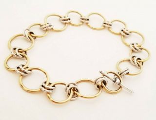 Vintage Artisan 14k And Sterling Silver Chain Link Bracelet With Toggle Clasp