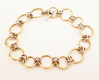 Vintage Artisan 14k and Sterling Silver Chain Link Bracelet With Toggle Clasp 3