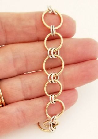 Vintage Artisan 14k and Sterling Silver Chain Link Bracelet With Toggle Clasp 5