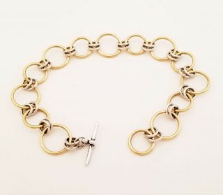 Vintage Artisan 14k and Sterling Silver Chain Link Bracelet With Toggle Clasp 6