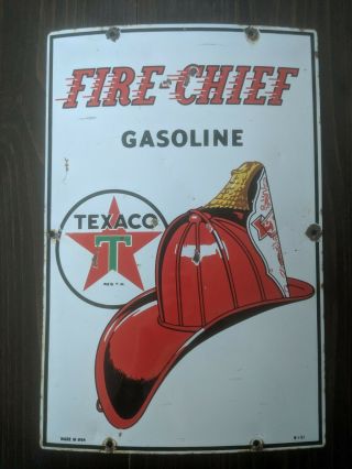 Vintage Porcelain 1951 Texaco Fire Chief Gasoline Sign,  18 " X 12 "