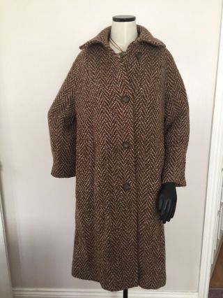 Rare Authentic Rogant Irish Tweed Coat Vintage Women Uk Size 14 / 16 Herringbone