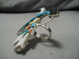 HUGE VINTAGE ZUNI EAGLE DANCER STERLING SILVER TURQUOISE RING 4