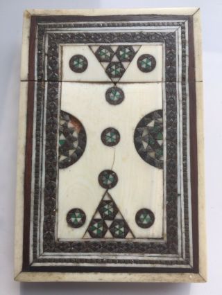 Antique Late 19th Early 20th Indian Inlaid Mosaic Wooden Calling Card Case Box