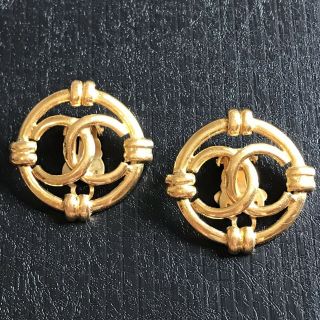 Vintage Chanel Round Clip - On Earrings Cc Logo 29 Women Gold Plated Jewelry 80s