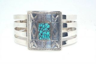 Carolyn Pollack Signed American Indian Turquoise Wide Sterling Cuff Bracelet