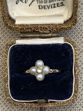 Antique Victorian 9ct Gold Pearl And Diamond Ring