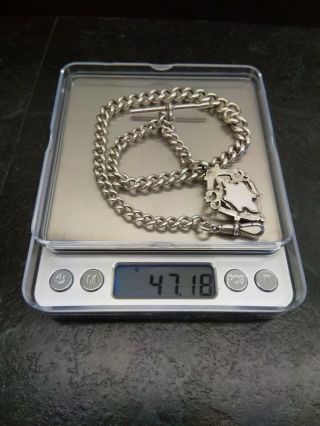 Old Vintage All Silver Graduated Albert Pocket Watch Chain & Fob By H.  P 8