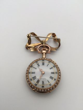 Extremely Rare Solid Gold fob watch.  Diamond & Pearls 10