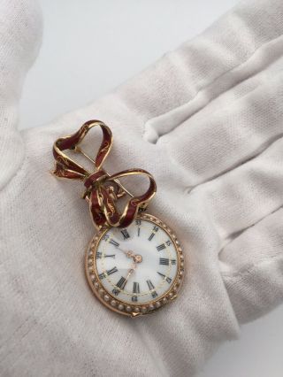 Extremely Rare Solid Gold fob watch.  Diamond & Pearls 2