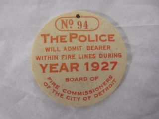 Vintage 1920s Police Fire Commissioners Badge 1927 City Of Detroit