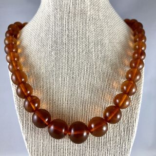 Vintage Baltic Dark Honey Amber Round Bead Necklace 65,  2 Gm.  Amber Jewelry Ussr.