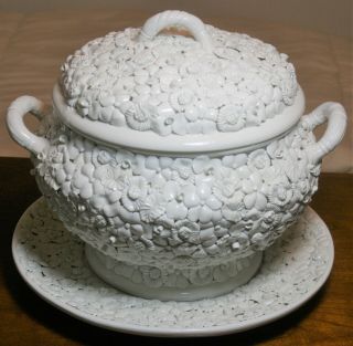 Rare A.  Z.  Nove Ardalt Fiori Bianco Terry Plate,  W/cover & Lid Soup Tureen Vintage