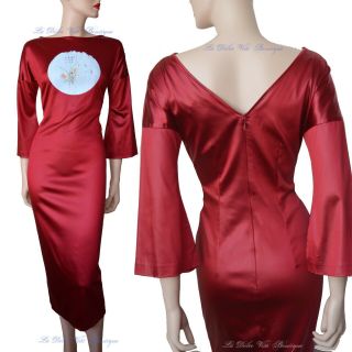 Dolce & Gabbana D&g Vintage 1990s Red Satin 3/4 Sleeve Dress Size Uk 12 Us 8 44