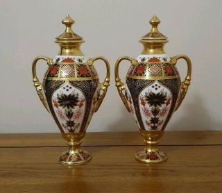Rare Royal Crown Derby Imari 1128 Pattern Tissington Vases -
