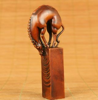 Antique Old Boxwood Carving Horse Water Seal Statue Figure Netsuke Stamp Seal