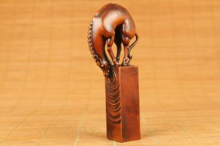 antique old boxwood carving horse water seal statue figure netsuke stamp seal 2