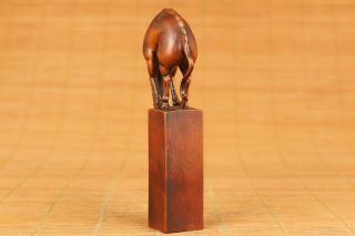 antique old boxwood carving horse water seal statue figure netsuke stamp seal 5