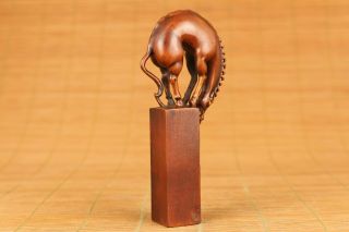 antique old boxwood carving horse water seal statue figure netsuke stamp seal 6