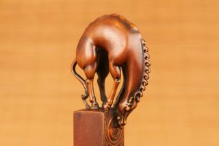 antique old boxwood carving horse water seal statue figure netsuke stamp seal 7