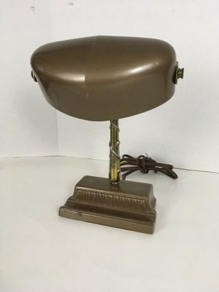 Vintage 50s Art Deco Bankers Desk Lamp Brown