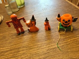 Vintage Halloween.  Rosbro Candy Holders.  Scare Crow.  Witch Frosty The Snowman