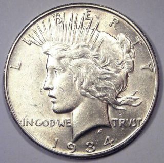 1934 - S Peace Silver Dollar $1 - - Rare Date " S " Coin
