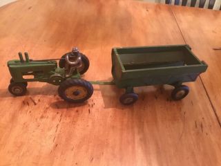 John Deere Tractor W/ Man & Wagon Vintage Antique Farm Toys Jd Ertl