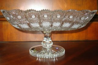 Bohemian Czech Vintage Crystal 11 " Pedestal Bowl Hand Cut Queen Lace 24 Lead