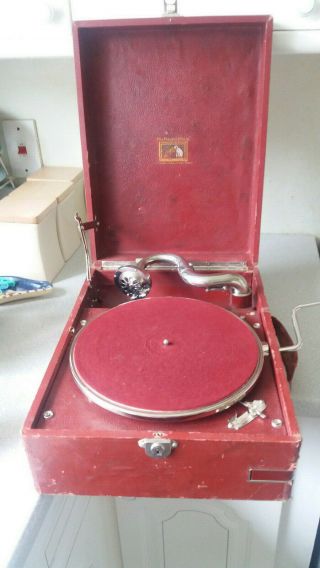 Vintage Red Hmv - His Masters Voice Gramophone - - Workingn - But Needs Restoring