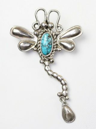 Vintage Turquoise Sterling Silver Signed Zuni Gomeo Bobelu Dragonfly Pin Brooch