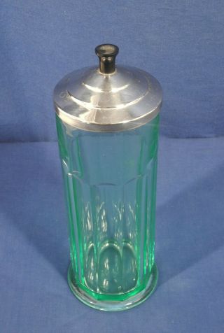 Vtg Green Depression Glass Soda Fountain Straw Holder Dispenser Deco Apothecary