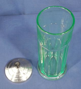 Vtg Green Depression Glass Soda Fountain Straw Holder Dispenser Deco Apothecary 3