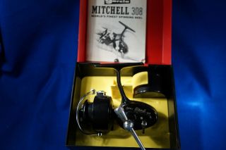 Vintage Garcia Mitchell 308 Spinning Reel With Extra Spools W/paper